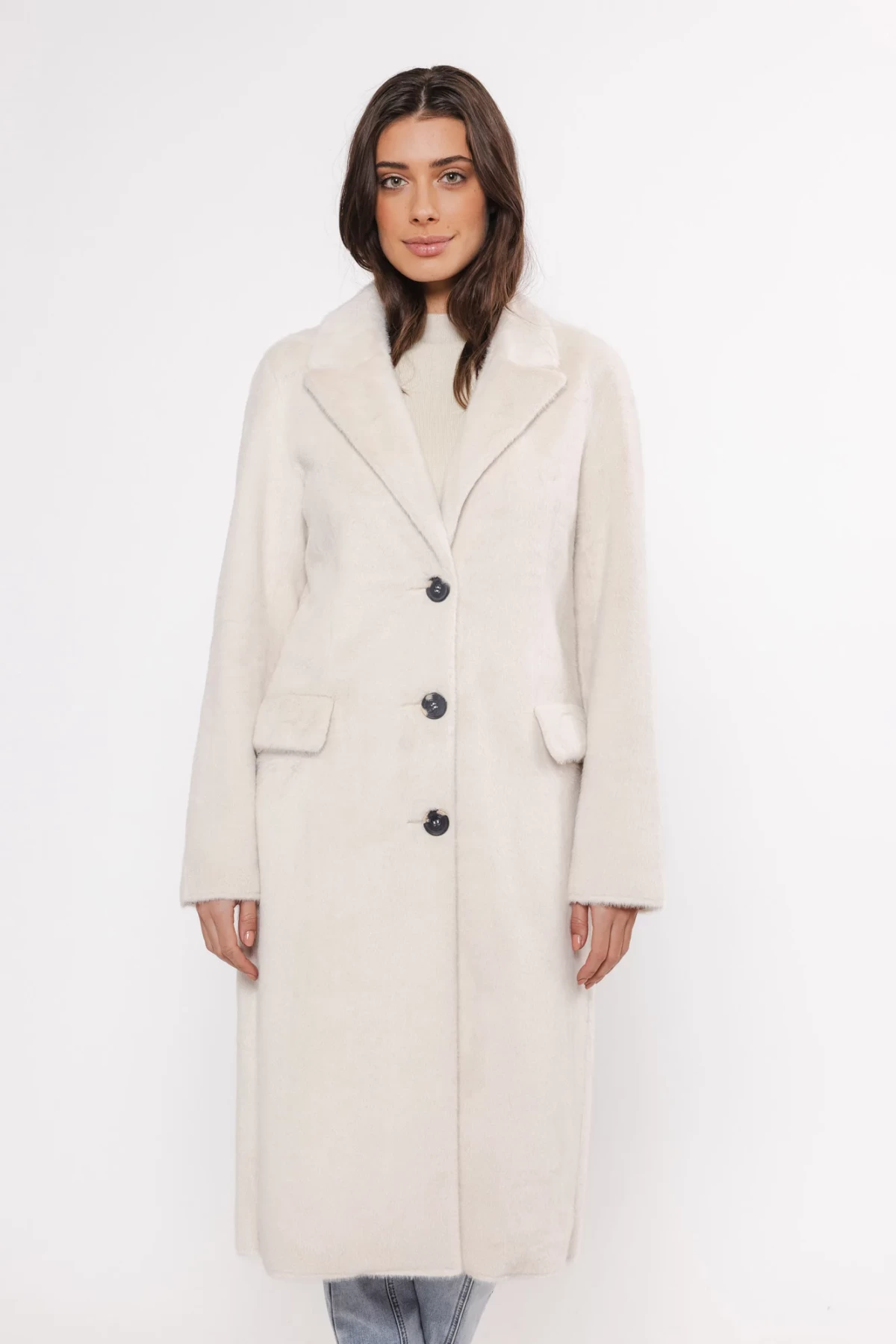 LONG COAT FROM LUXURIOUS  ECO FUR THREE COLORS WHITE, BEIGE AND BLACK