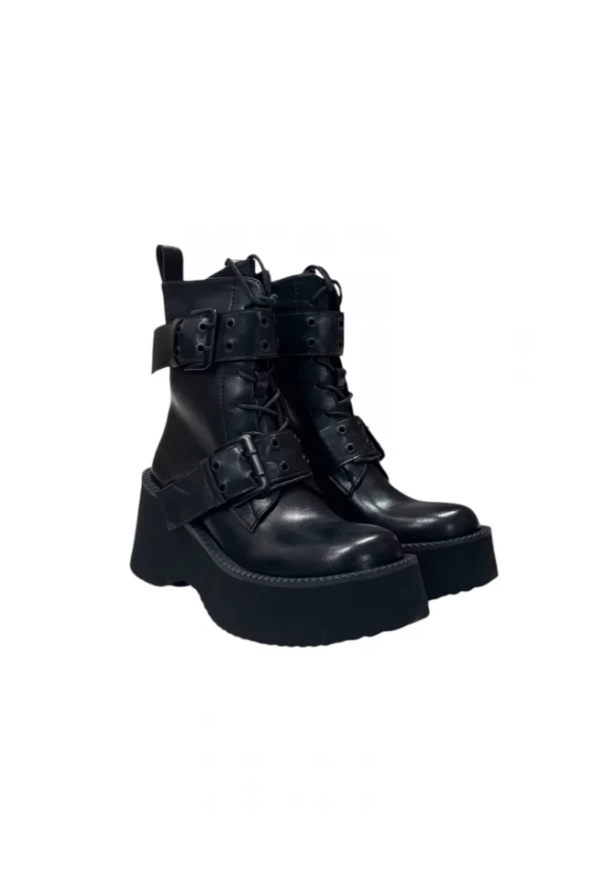 Women's black strappy ankle boots