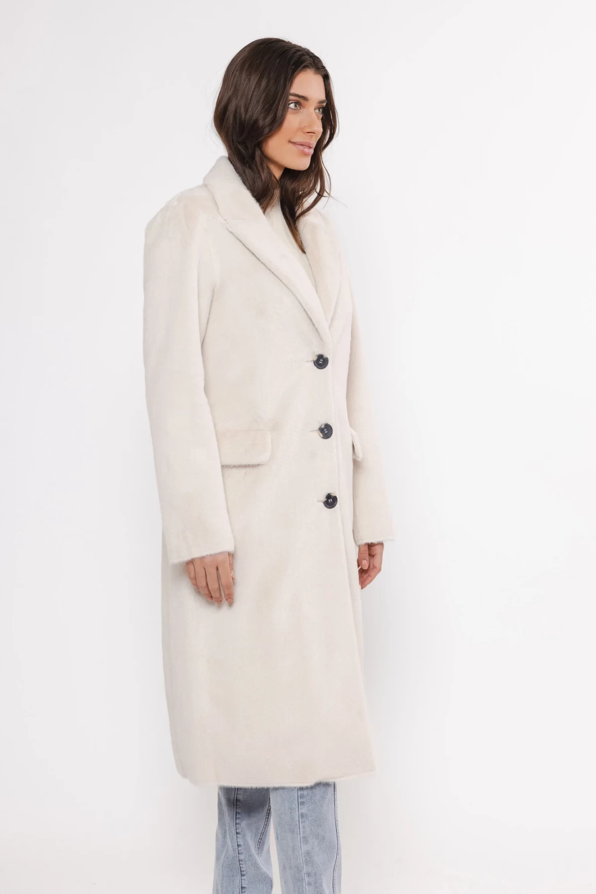 LONG COAT FROM LUXURIOUS  ECO FUR THREE COLORS WHITE, BEIGE AND BLACK