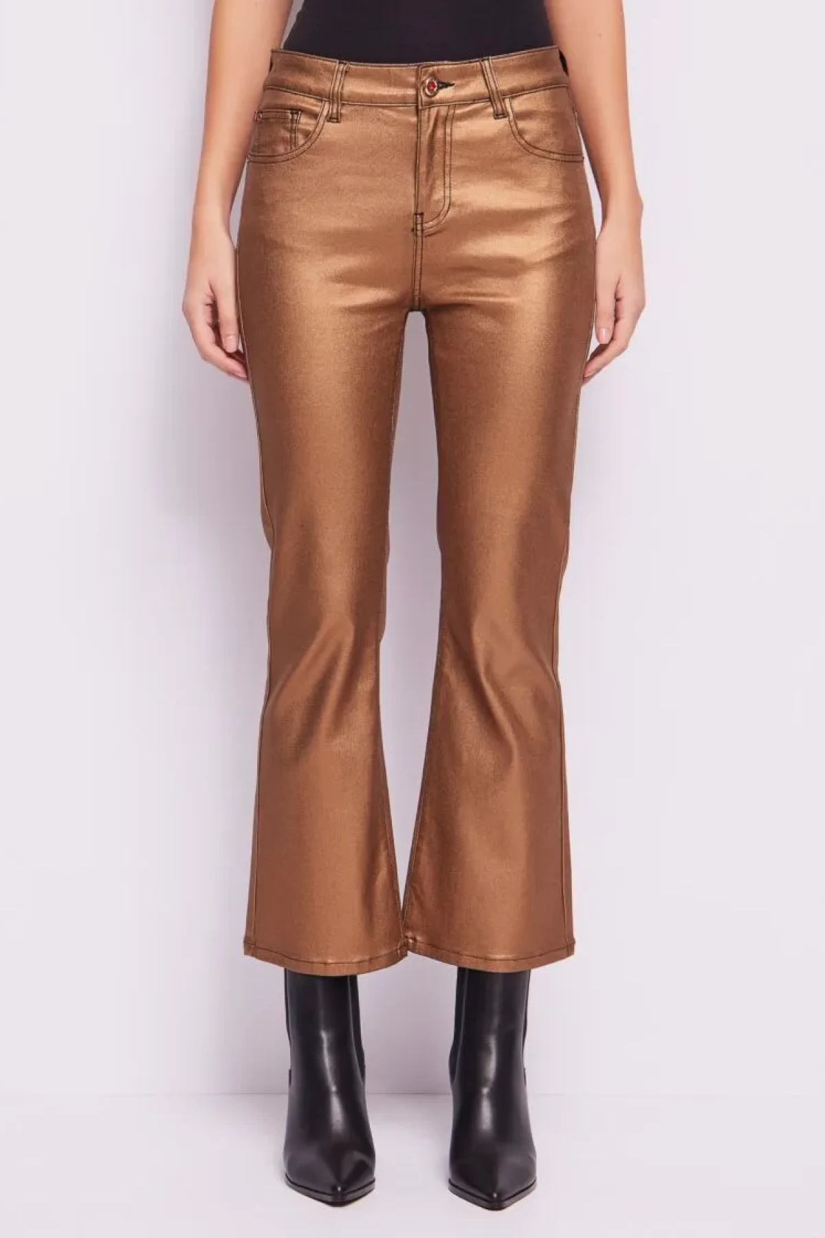 METALLIC ECO LEATHER STRAIGHT PANTS