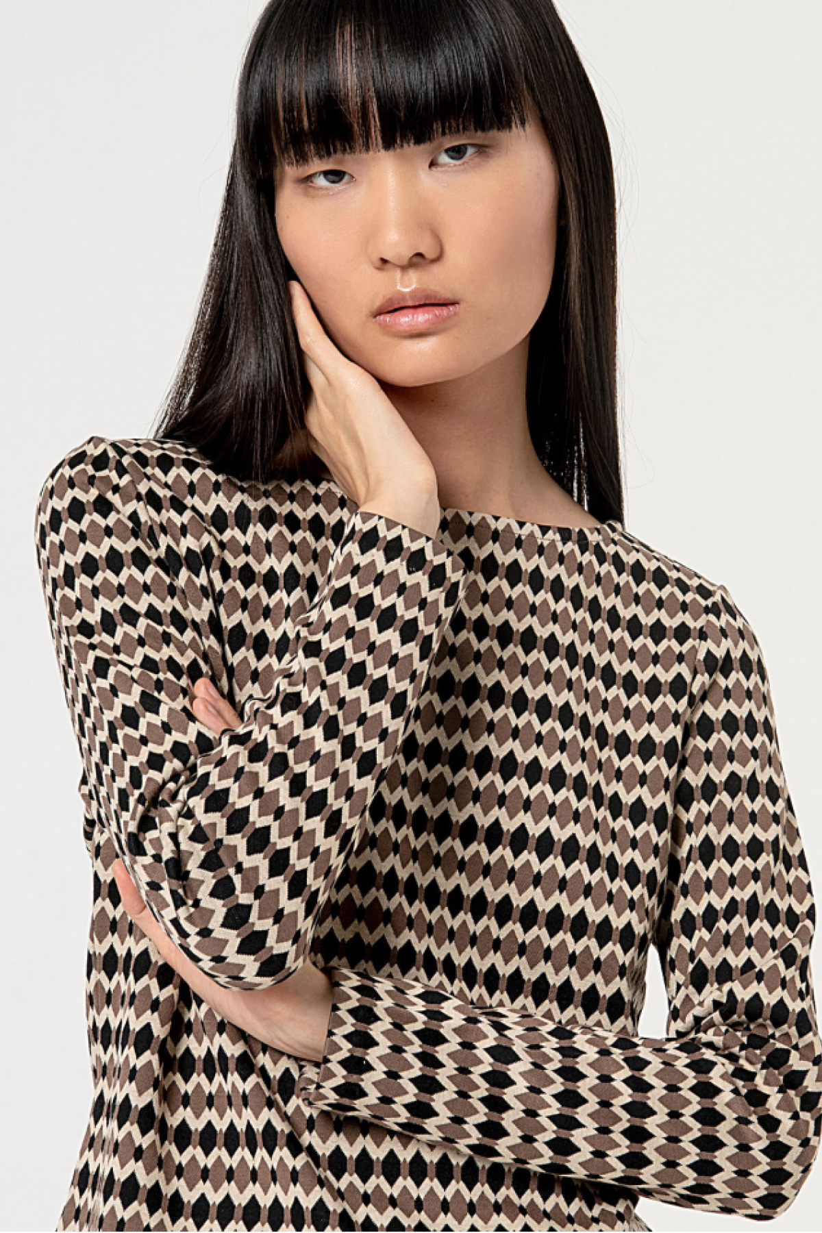 LONG SLEEVE JACQUARD BLOUSE