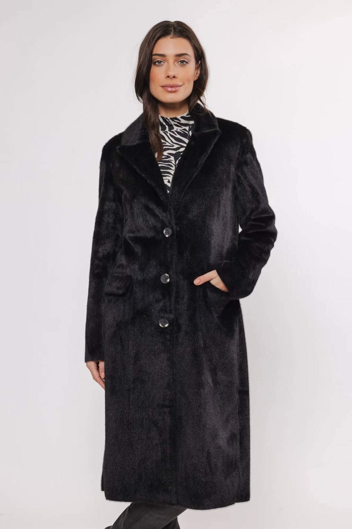 LONG COAT FROM LUXURIOUS  ECO FUR THREE COLORS WHITE, BEIGE AND BLACK