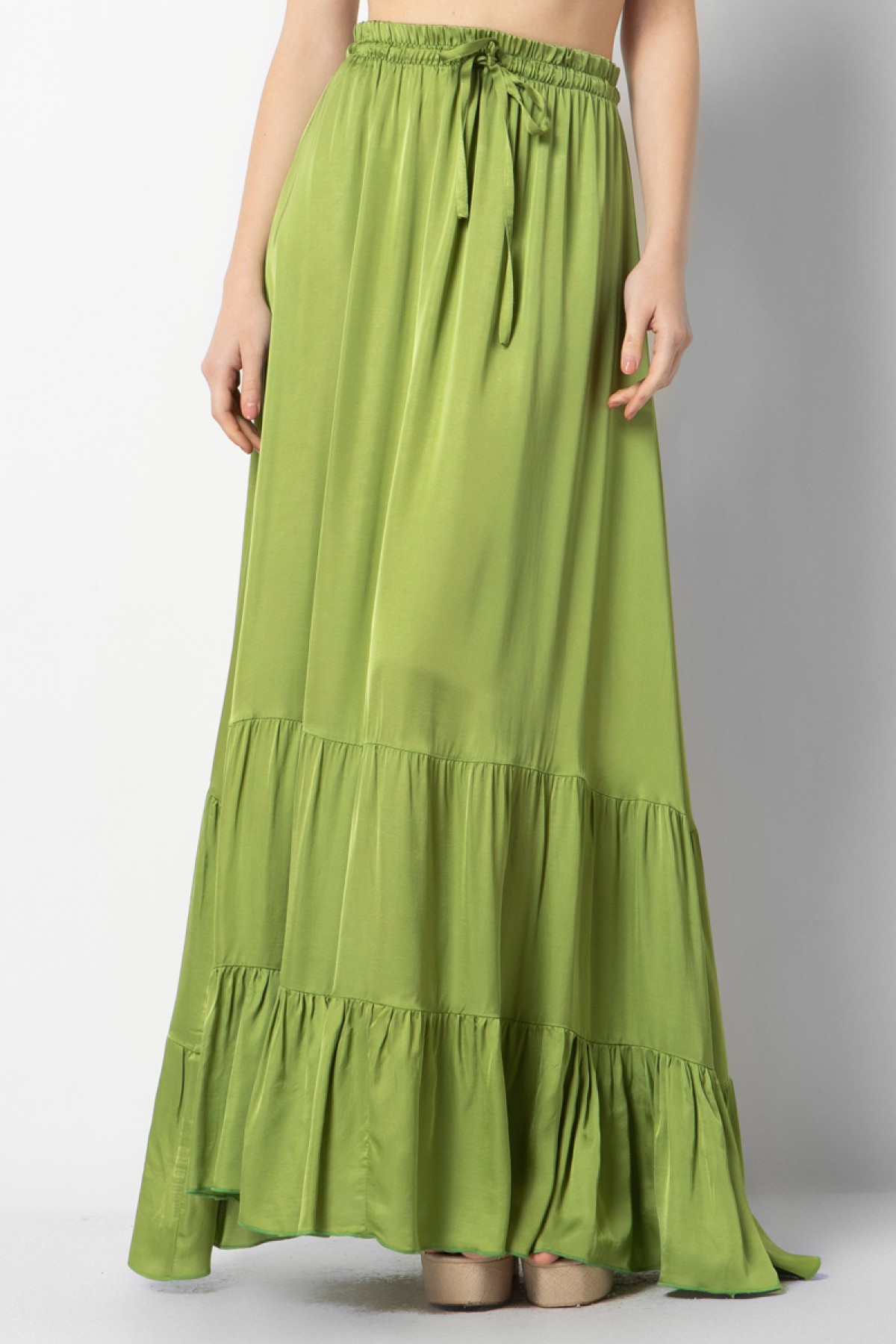 LONG BOHO SKIRT, SILK TOUSH, THREE COLORS - CHAMPAGNE, BLACK & GREEN