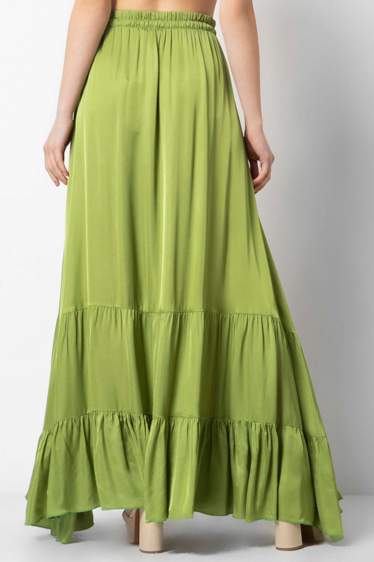 LONG BOHO SKIRT, SILK TOUSH, THREE COLORS - CHAMPAGNE, BLACK & GREEN