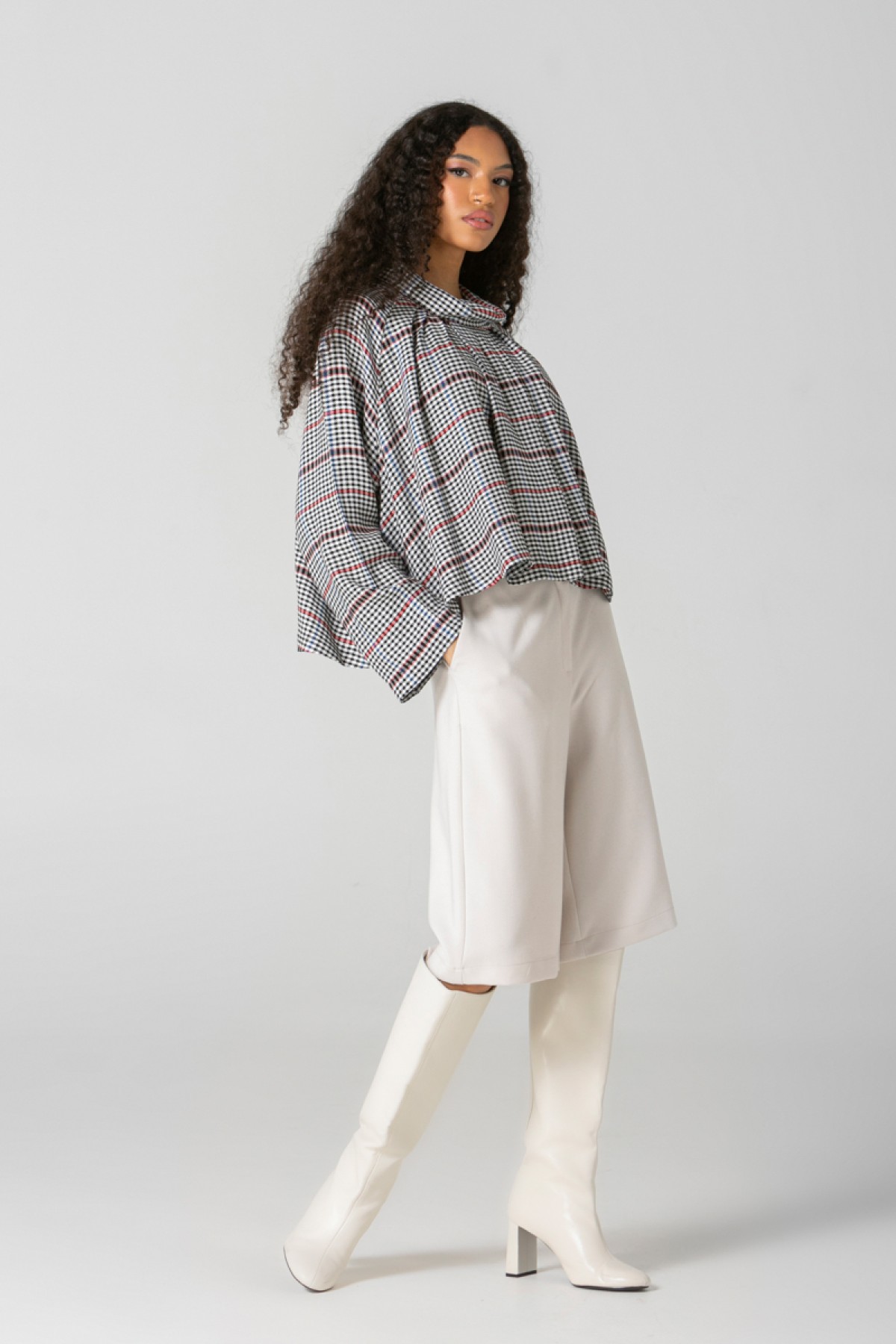 CROP TOP CHECK PRINT AND LOOSE DRAPE