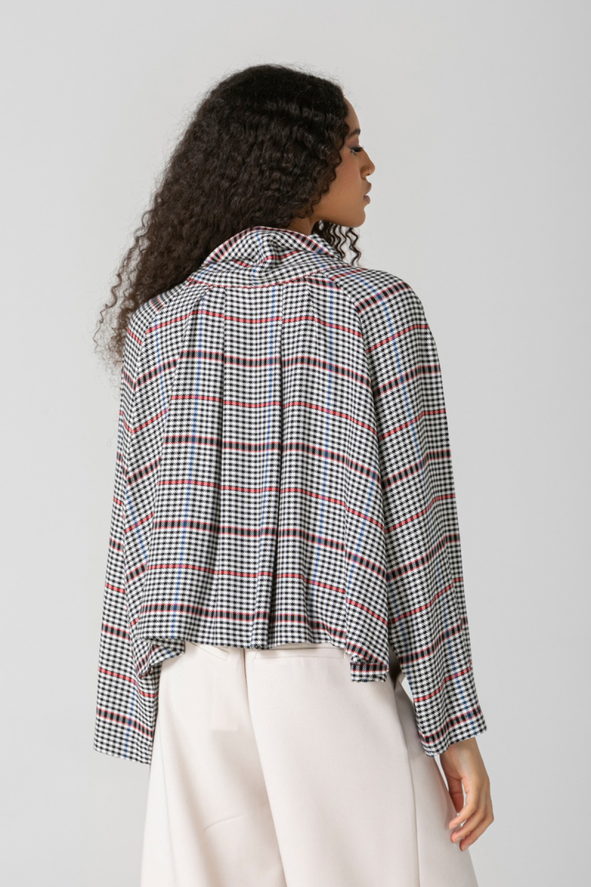 CROP TOP CHECK PRINT AND LOOSE DRAPE