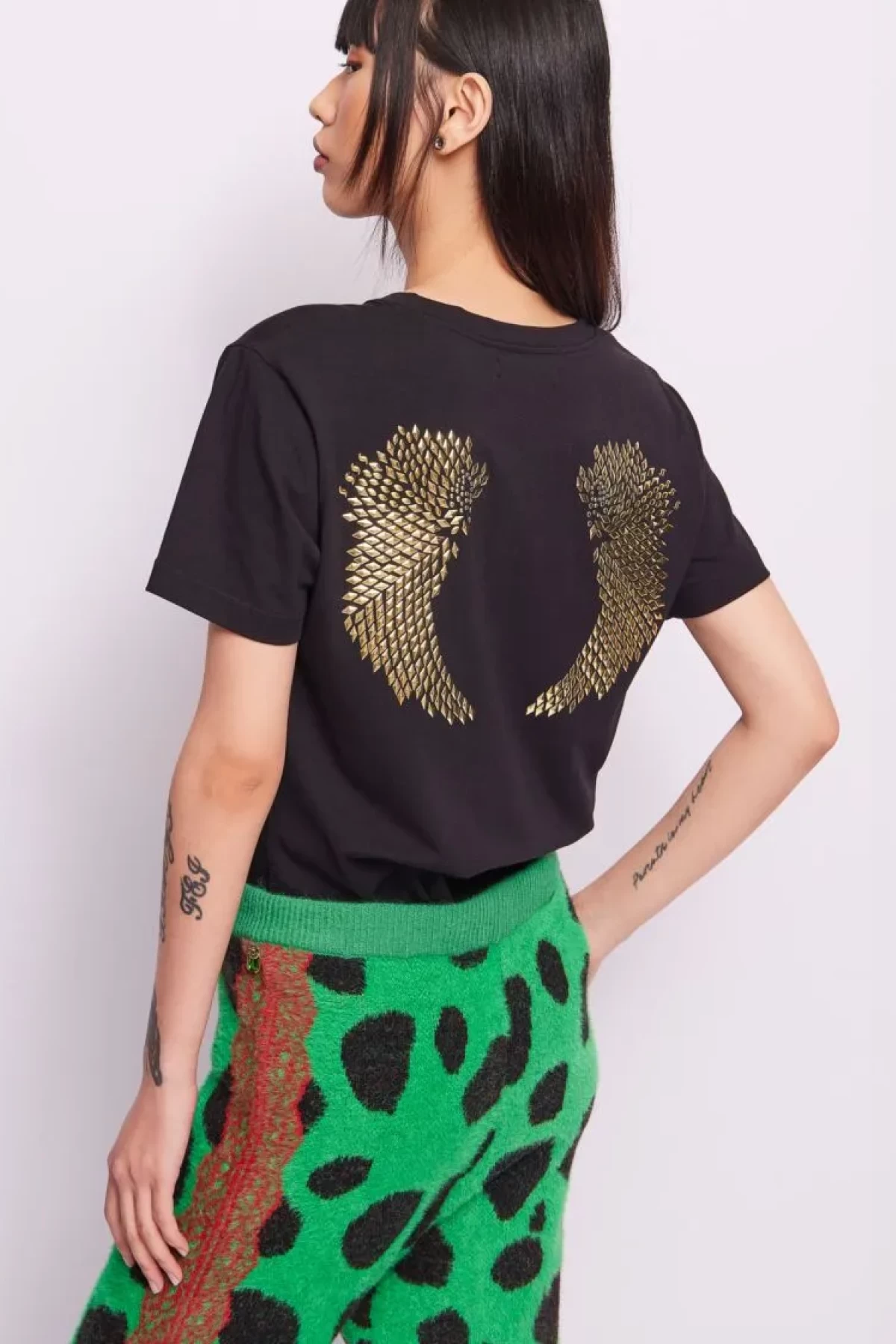 T-shirt in stretch cotton - Print with appliqués -  Short sleeves