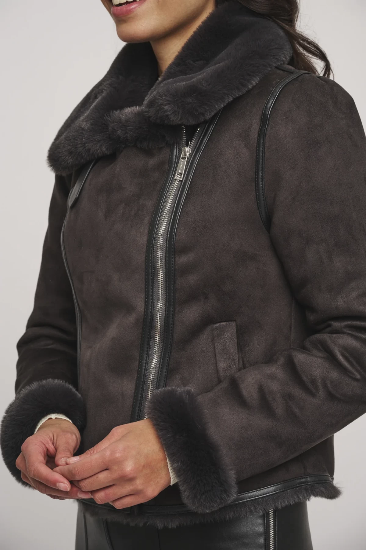 BIKER JACKET WITH ECO LEATHER, TWO COLORS BLACK AND BEIGE