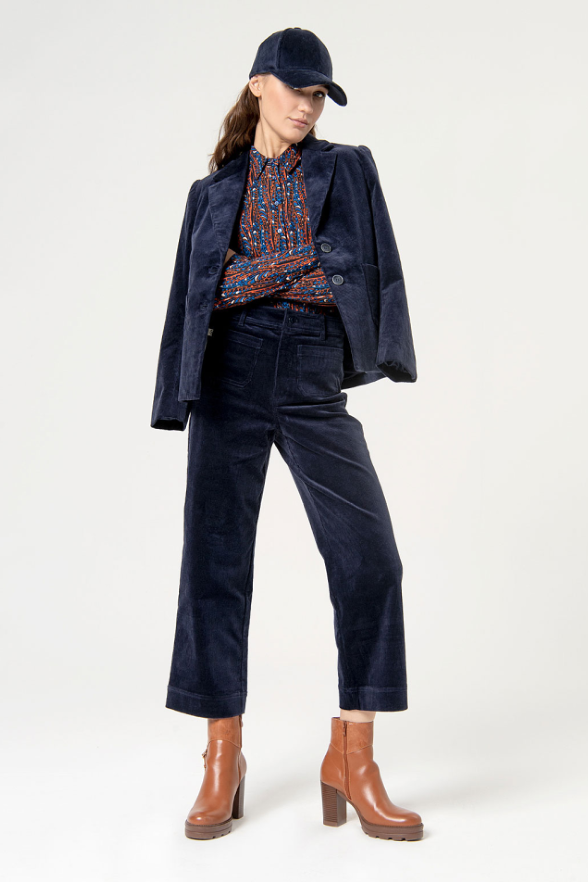 WIDE LEG CORDUROY PANTS - NAVY BLUE