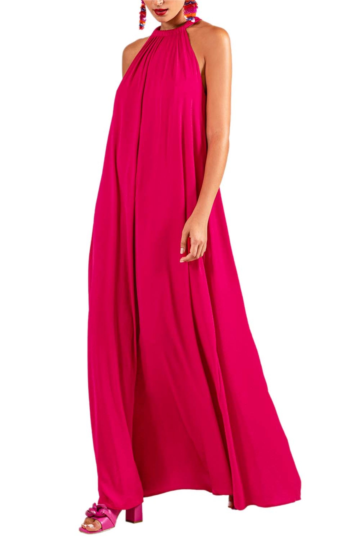 LONG DRESS WITH BELT -TWO COLORS FUCHSIA & VIOLET