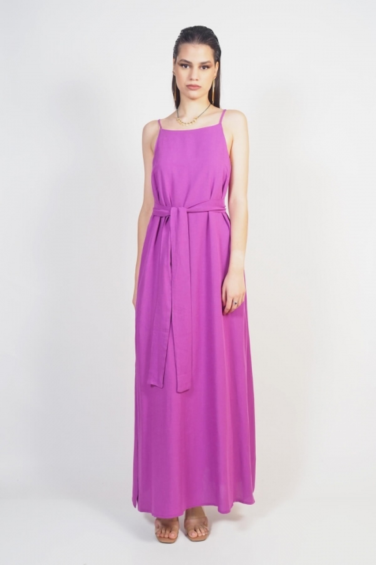 LONG DRESS WITH BELT - TWO COLORS FUCHSIA & BLACK