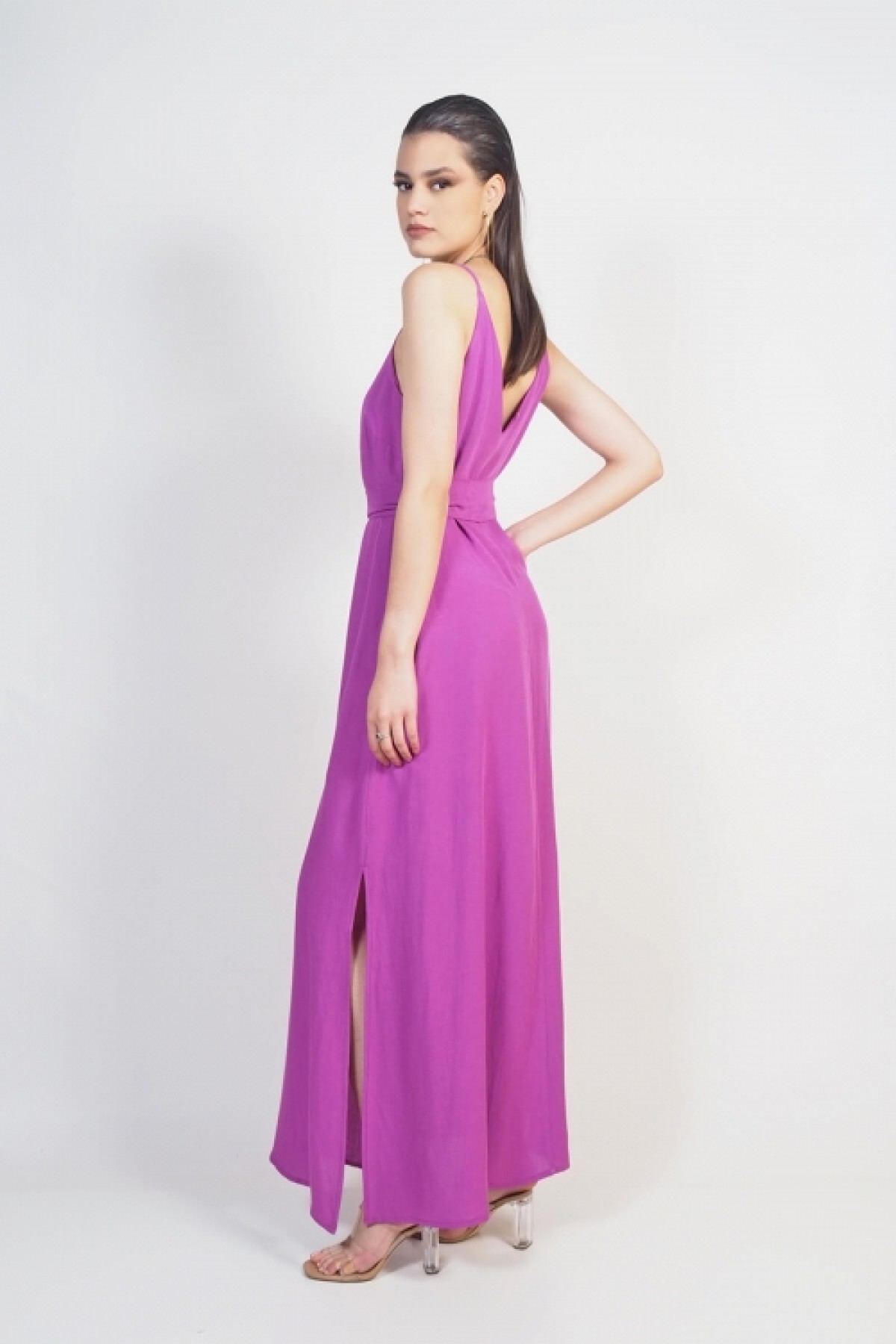 LONG DRESS WITH BELT - TWO COLORS FUCHSIA & BLACK