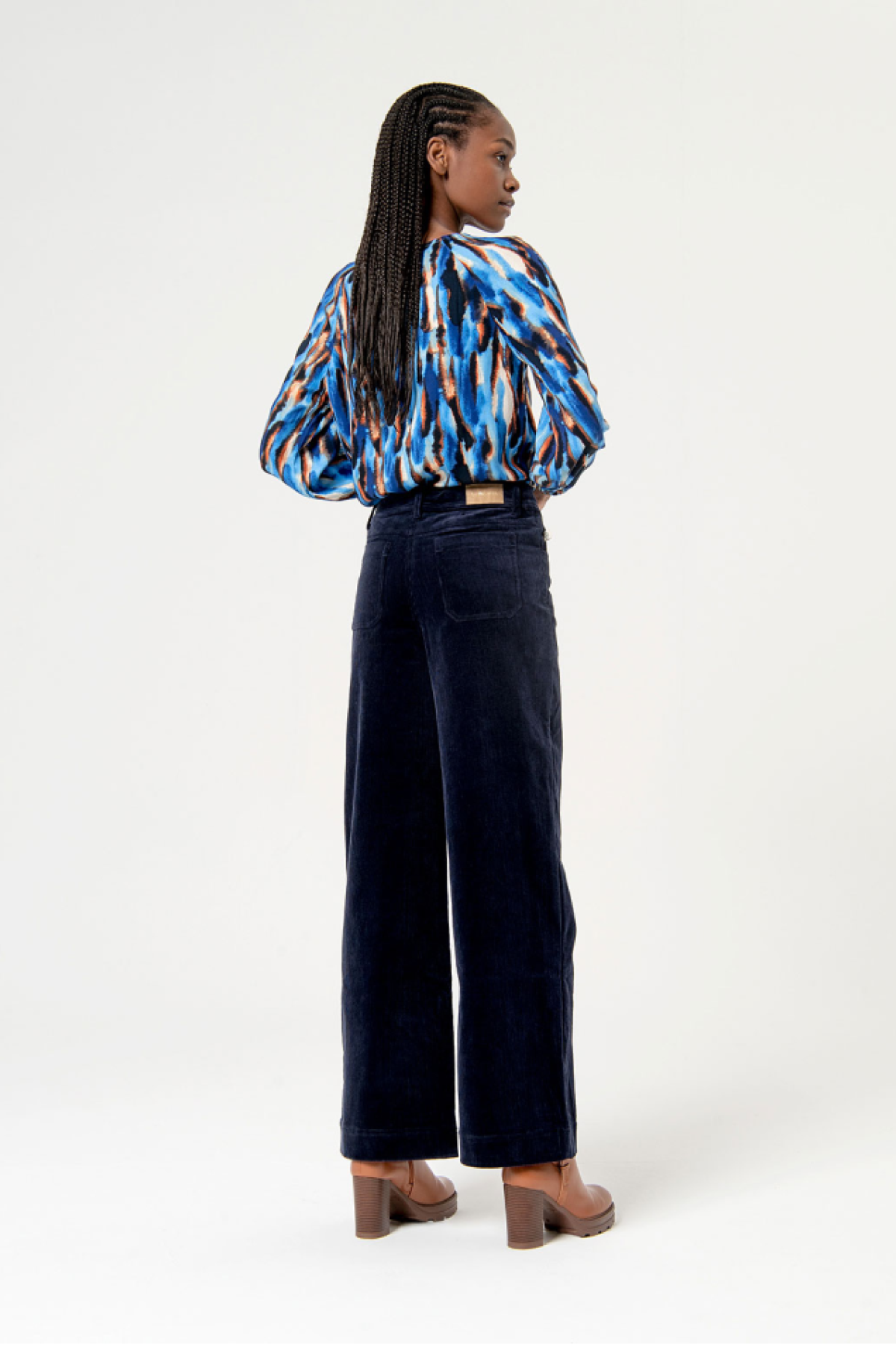 WIDE LEG CORDUROY PANTS - NAVY BLUE