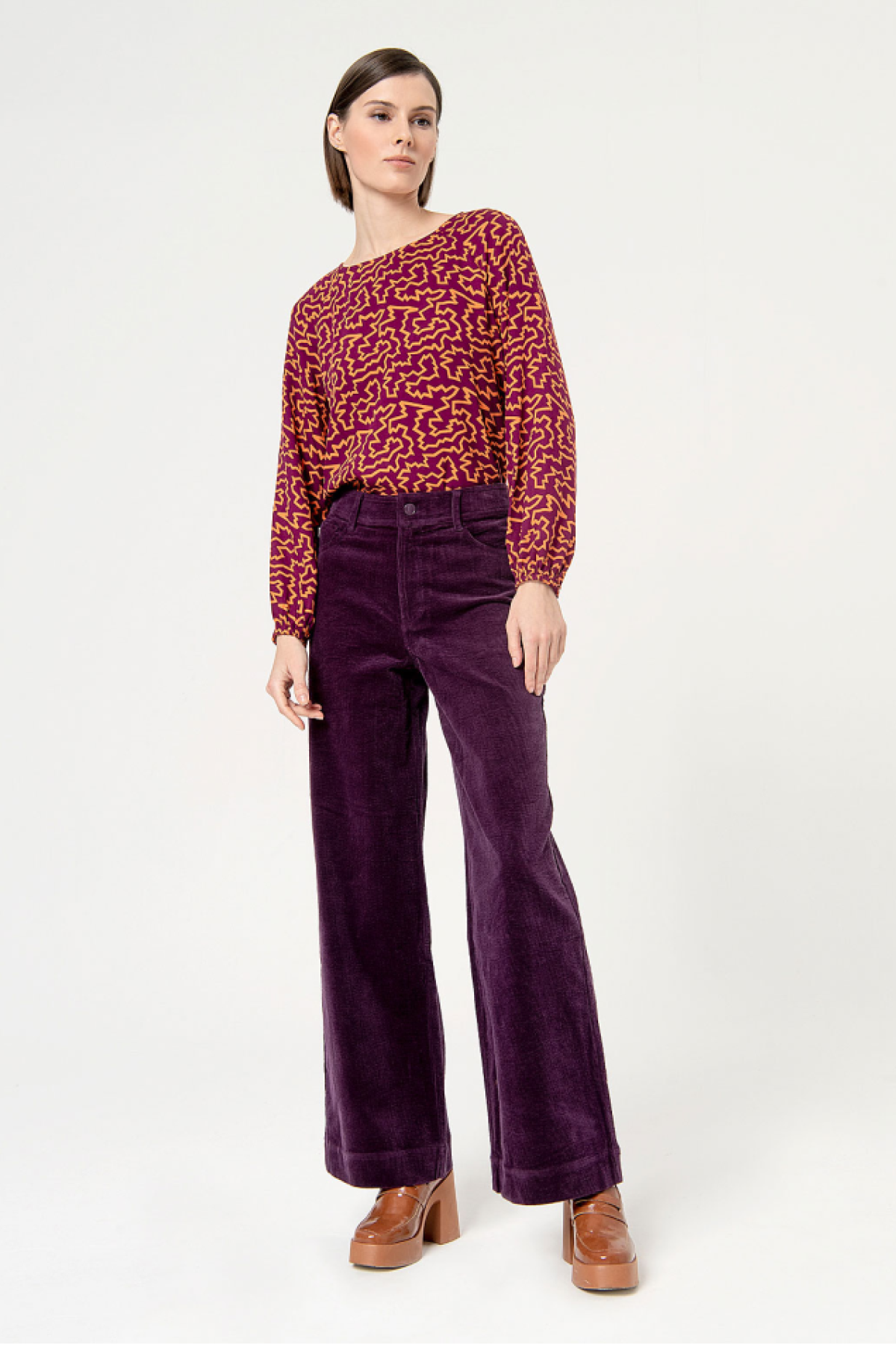 WIDE LEG CORDUROY PANTS - PURPLE