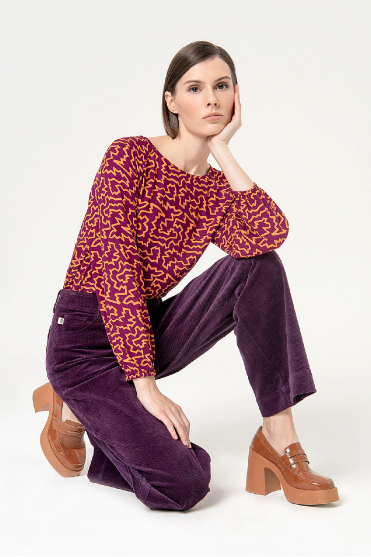 WIDE LEG CORDUROY PANTS - PURPLE