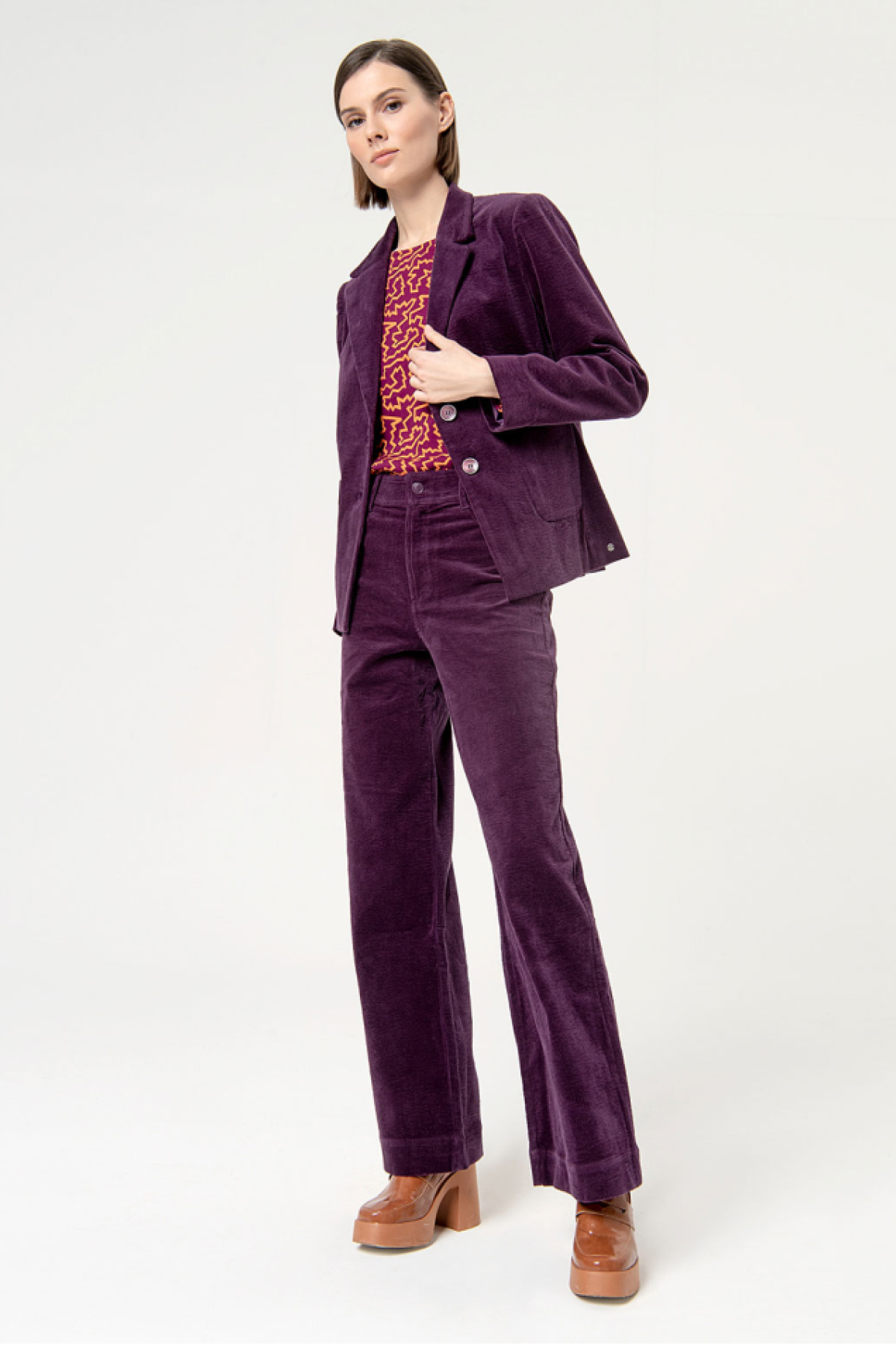 WIDE LEG CORDUROY PANTS - PURPLE