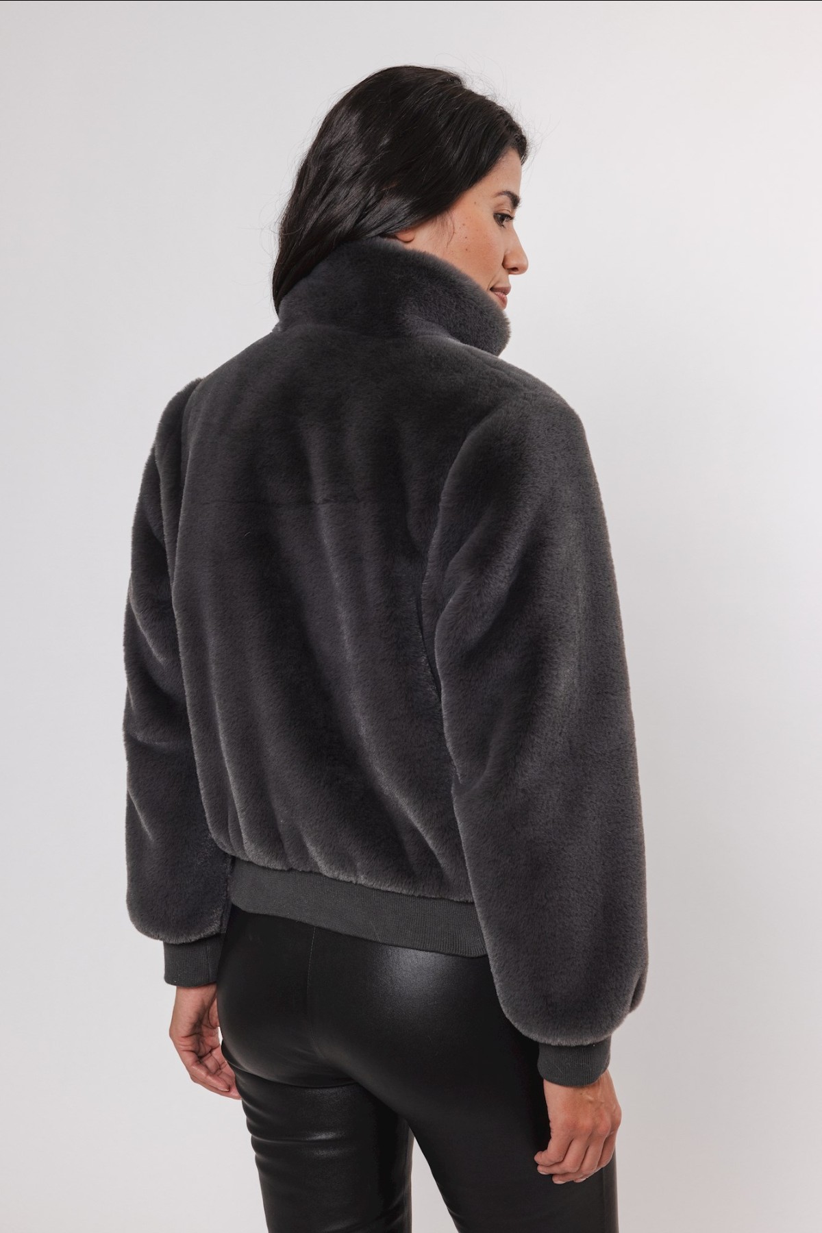 SHORT ECO FUR  JACKET - TWO COLORS - ECRU AND GREY