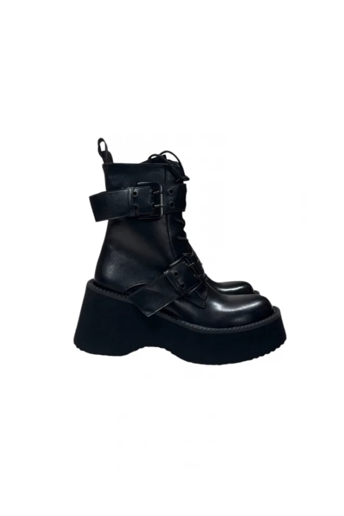 Women's black strappy ankle boots