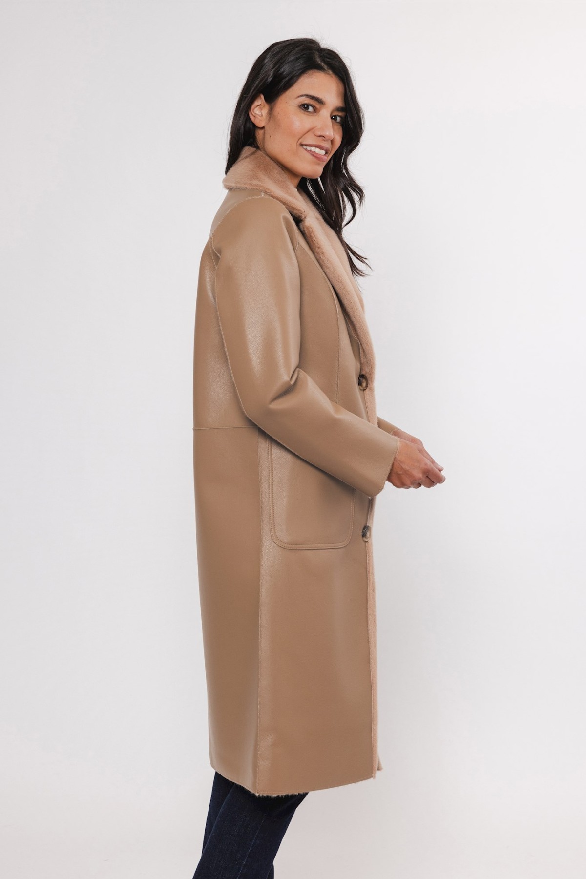 REVERSIBLE  COAT TWO COLORS - ECRU AND CAMEL