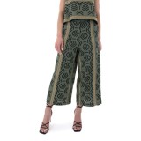 EMBROIDERED HIGH WAIST WIDE LEG CROP PANTS