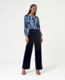 WIDE LEG CORDUROY PANTS - NAVY BLUE