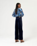 WIDE LEG CORDUROY PANTS - NAVY BLUE