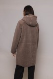 REVERSIBLE  FUR-COAT WITH HOOD THREE COLORS  BEIGE , WHITE AND GRAY