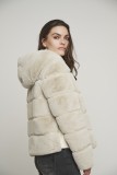 FAUX-FUR  JACKET WITH HOOD AND LEATHER DETAILS