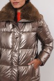 Bronze warm padded jacket with a detachable hood and adjustable side slits